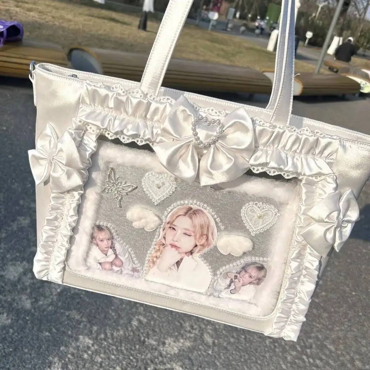 New Y2k Sweet Ita Crossbody Bag Lolita Girl Transparent Tote Bag Women Large Capacity Lace Shoulder Bag Cute DIY Display Handbag