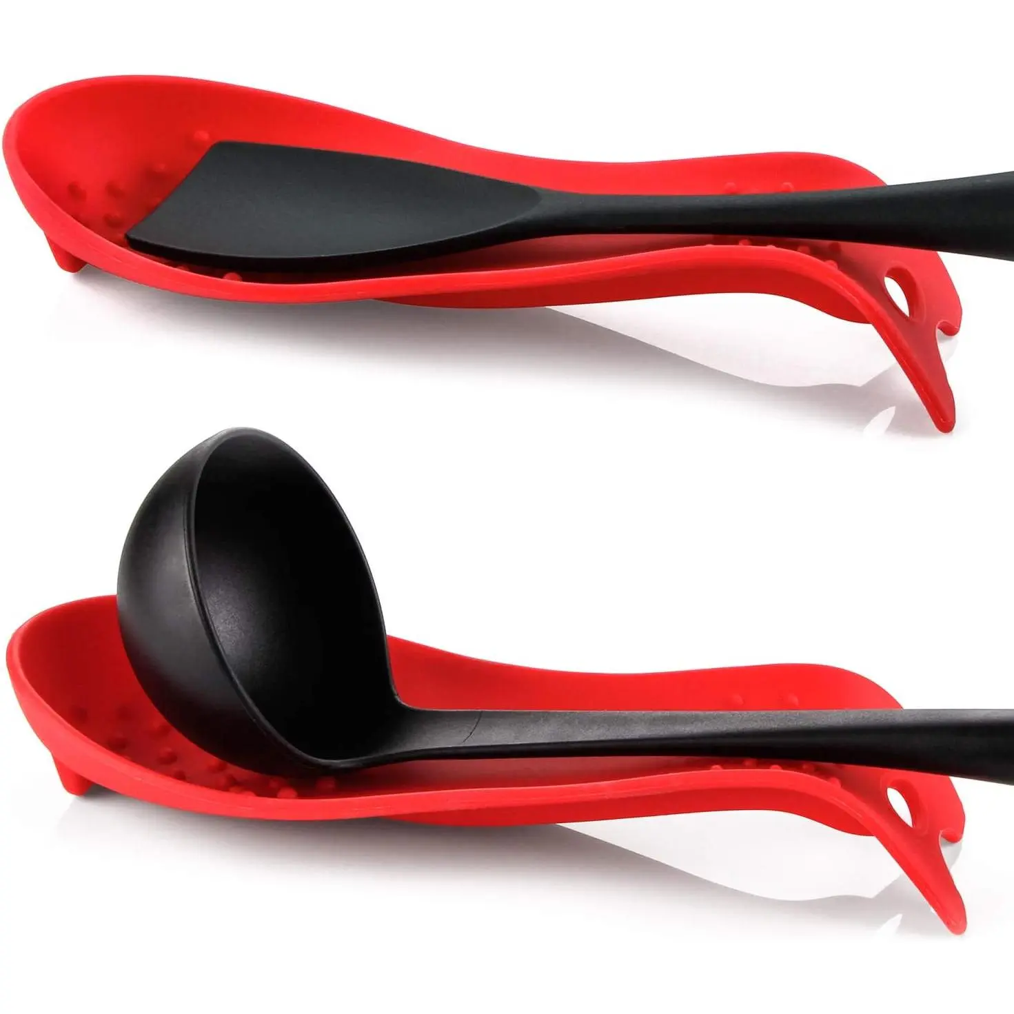 Spoon Rests, Cooking Utensils Holder for Kitchen (2, Red-Red)