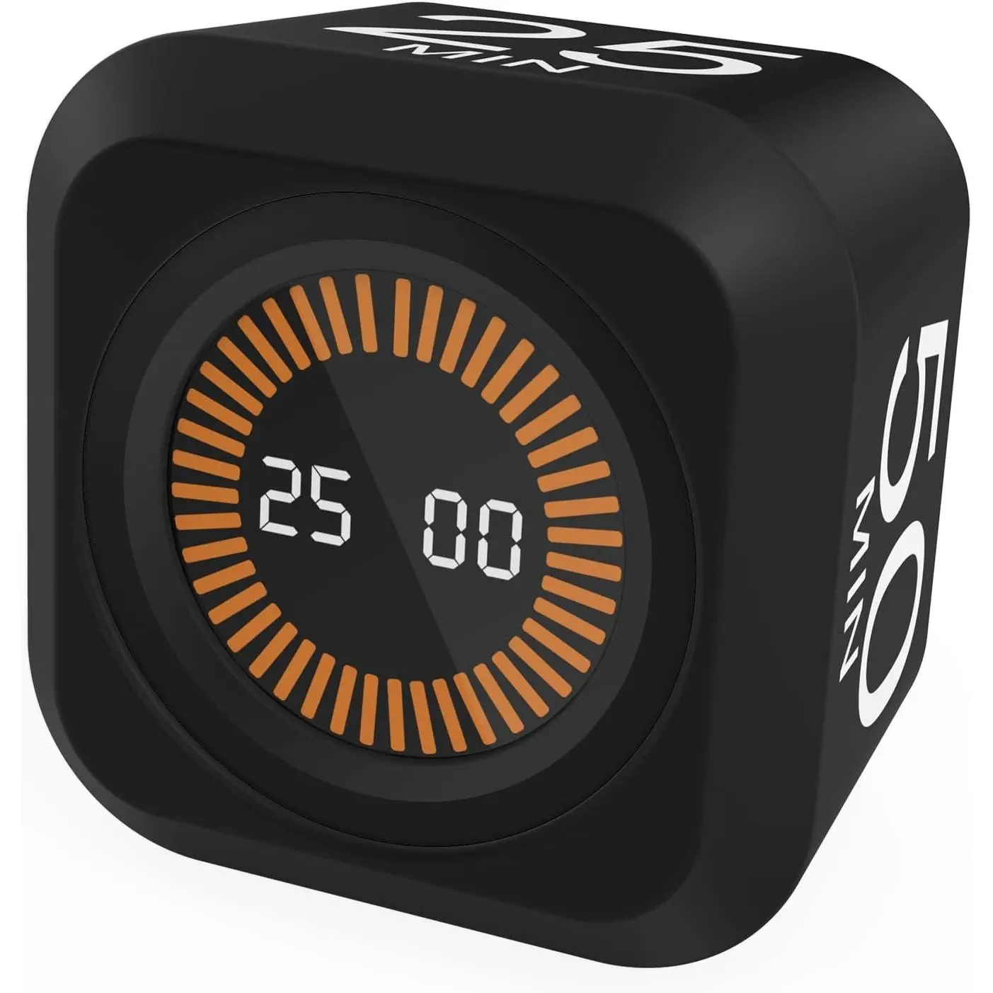 Cube Shape Rotating Pomodoro Timer with Cover - 5/25/10/50 Min Presets, Custom Countdown, Digital Display, Silent Mode, Desk Productivity Flip Visual Timer with Case - Ideal for Study Work (Black) [Synthetic Office Stationery]