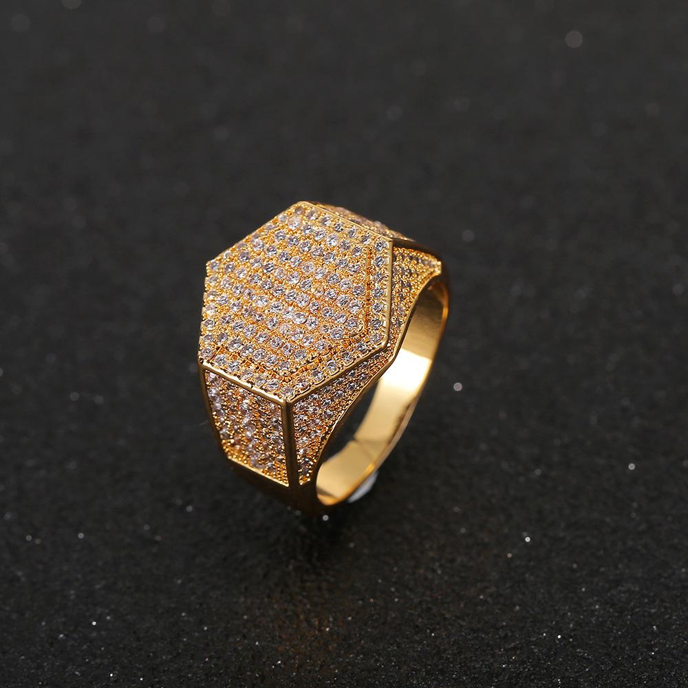 Luxury Iced Out Signet Ring for Men, Sparkly Silver and Golden Geometric Band Ring, Bold Hip Hop Statement Jewelry, Expensive Look Gift Piece