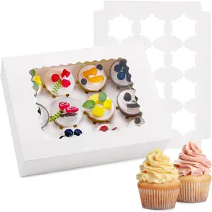 6PCS Cupcake Boxes - Hold 12 Count Cupcake Containers with Window, Food Grade Cupcake Holder Easy Transport and Presentation - Ideal for Cupcakes, Desserts, and More