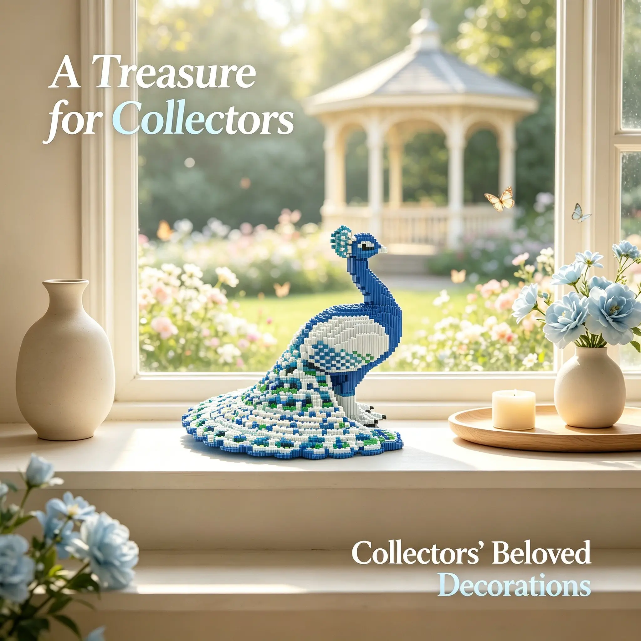 Blue Peacock Animal 3D Puzzle Blocks, Creative Decoration, Holiday Gifts, Party Decor, DIY Craft, Lightweight Statue, Collectible Ornament