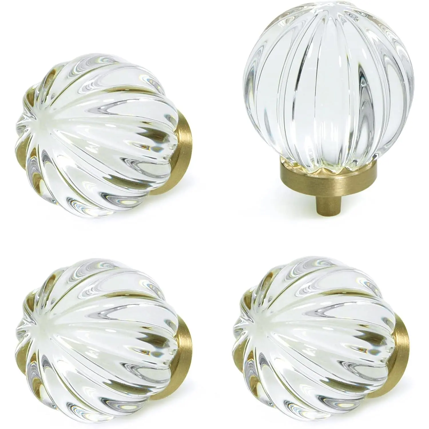 4 Pack Glass Brass Knobs   Drawer Pull Cabinet Handle for Dresser Kitchen Bathroom  Furniture Hardware (Ball Shape)