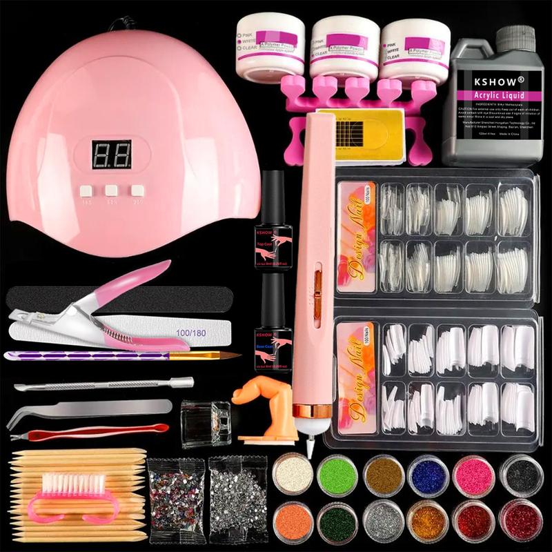 DIY Nail Art Kit, Professional Acrylic Nail Kit with 12 Colors Glitter Acrylic Powder & EMA Liquid & Dry Lamp & Hand Rest & Accessories, Nail Art Kit for Women & Girls, Makeup Products, Christmas Gift
