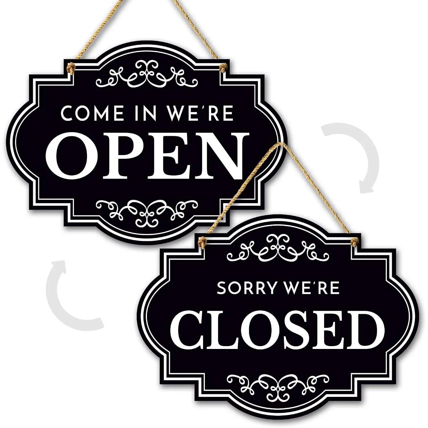 Open Closed Sign for Business, Double-Sided 11x8 Aluminum Composite with Rope - Come In We're Open or Closed, Waterproof No Fade for Cafes, Restaurants, Shops, Offices, Doors, Windows, Indoor Outdoor