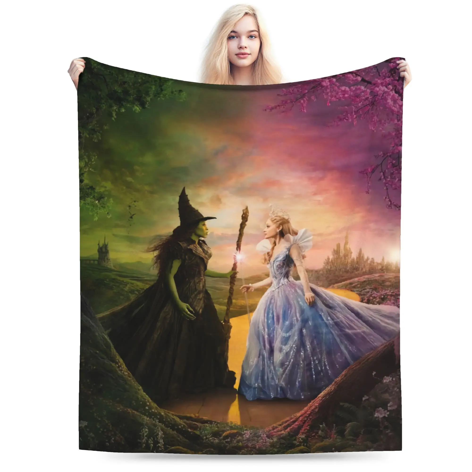Wicked Glinda Musical Movie Flannel Blanket Warm Soft Throw for Living Room, Bedroom and Movie Nights