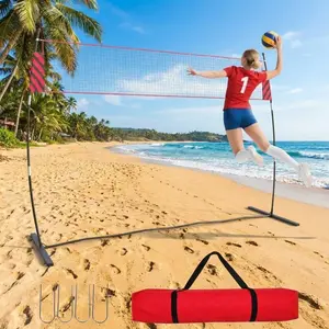 Adjustable Volleyball Net System, Freestanding Outdoor Volleyball Set with Ball, Pump, Stakes and Carry Bag, Height Adjustable from 7.4 to 8 Feet for Training and Recreation