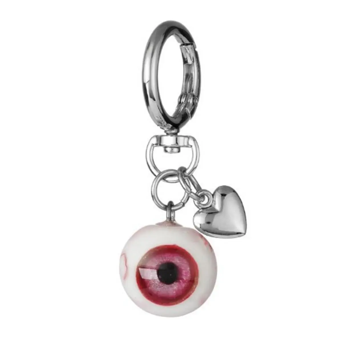 Realistic Eyeball Keychain with Heart Charm, Gothic Punk Pink Eye Ball Bag Pendant, Silver‑Tone Horror Spooky Key Ring, Edgy Alternative Jewelry Gift for Women Girls
