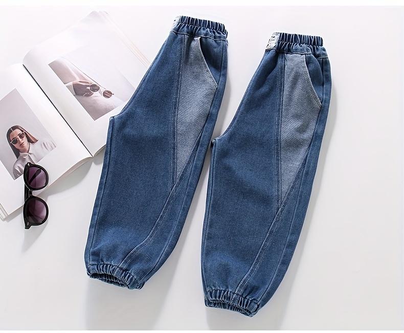 New(New)Boys' Denim Pants Spring/Autumn Long Trousers Fashion Spliced Cuffed Jeans for Kids Comfortable Fit