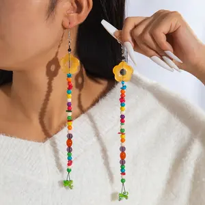 1 pair of acrylic resin colorful seed bead and gravel long tassel earrings suitable for women's prom, party, and gathering gifts