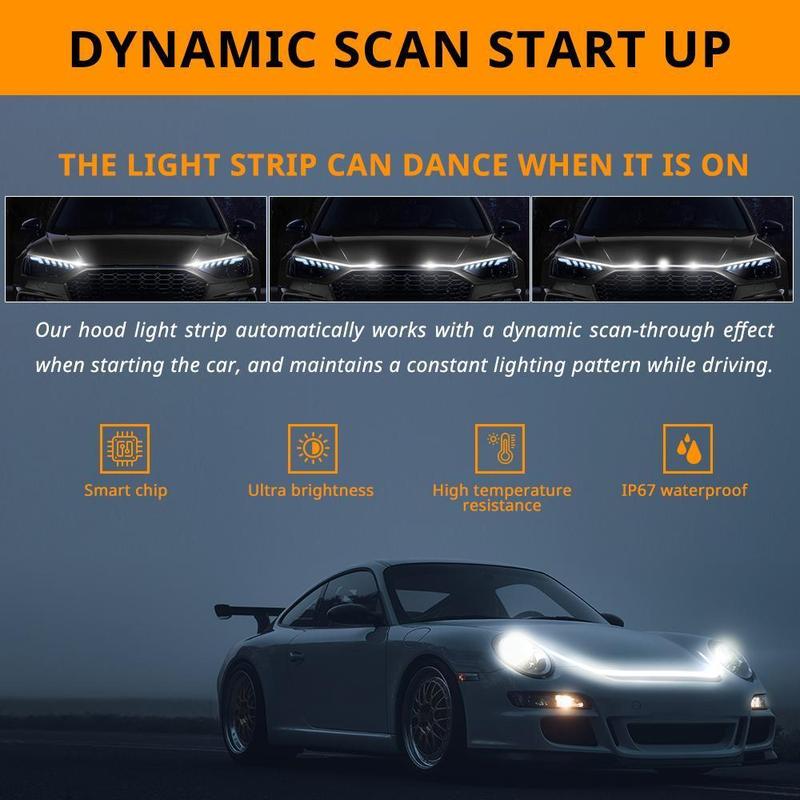 Car Hood Light Strip, Dynamic Scan Start Up LED Car Hood Light Strip, Waterproof Flexible Car Light Strip, Universal Car Accessories