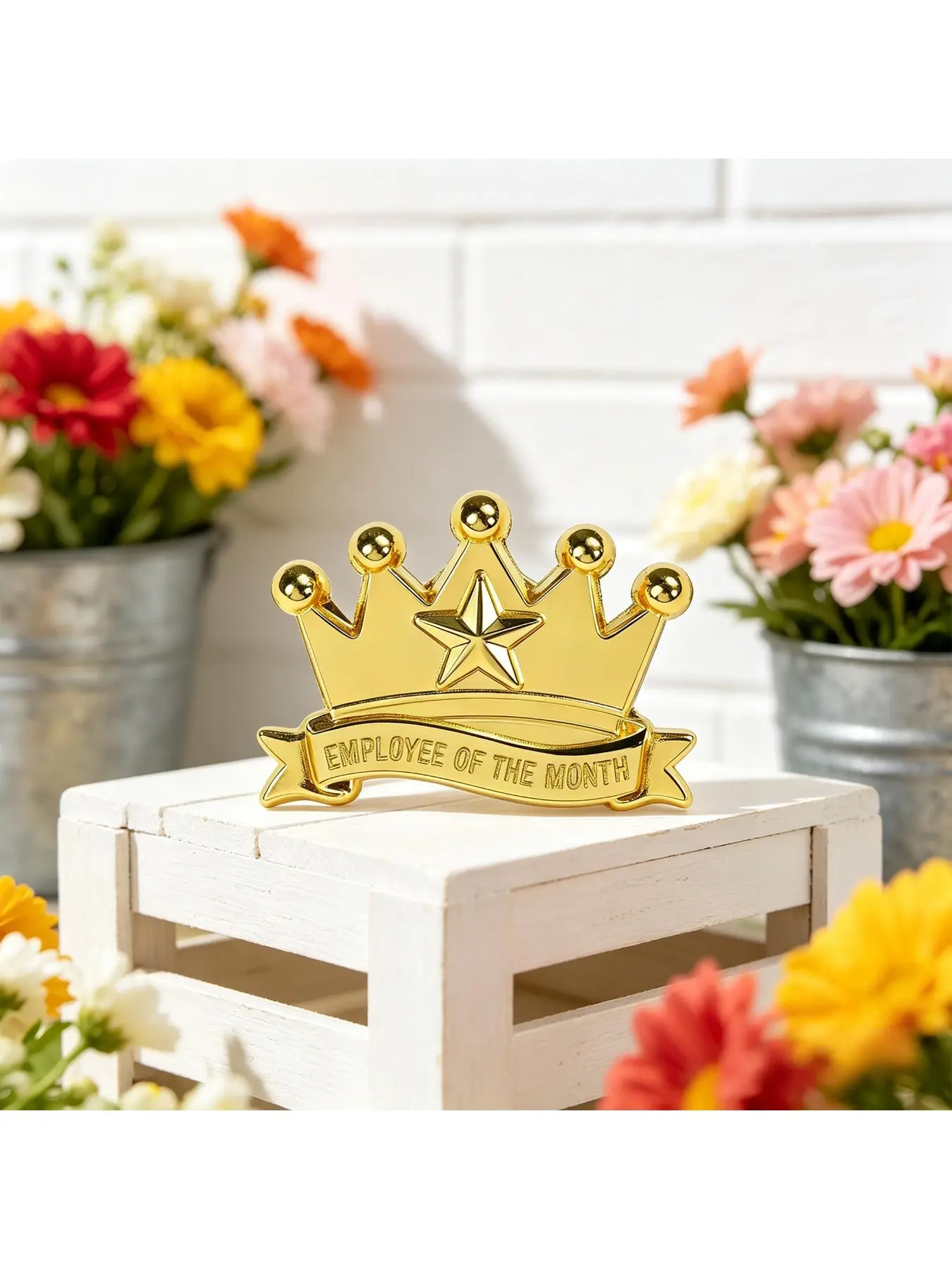 Shiny Gold Star Crown Employee Of The Month Enamel Pin, Premium Metal Award Brooch, Cute Elegant Workplace Recognition Badge, Office Staff Appreciation Reward Gift To Motivate Outstanding Team Members
