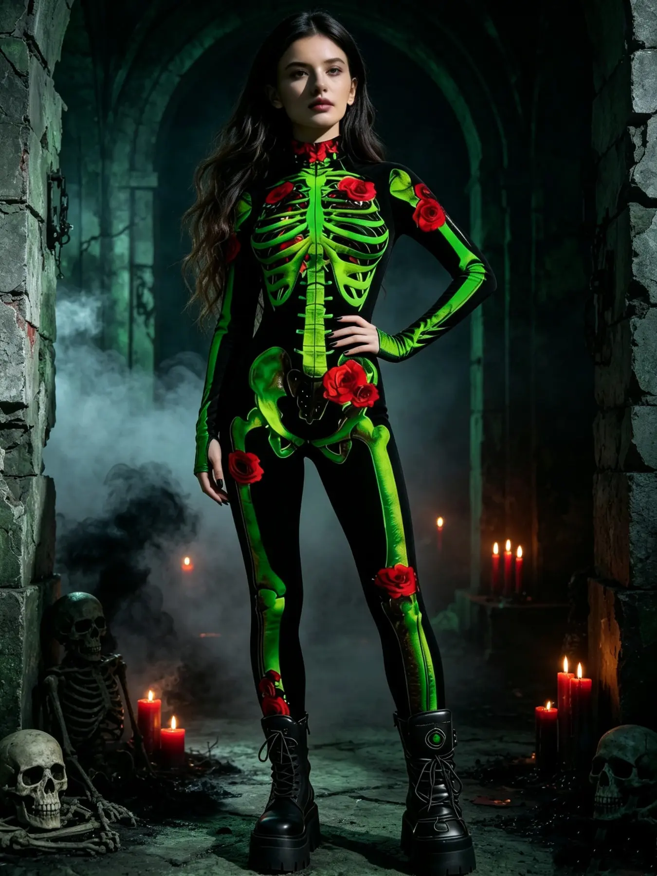 Halloween Cosplay Costume, Sexy Skull Bodycon Dress, Festival Performance, Unique Role-Playing Clothing, Women's Stage Wear