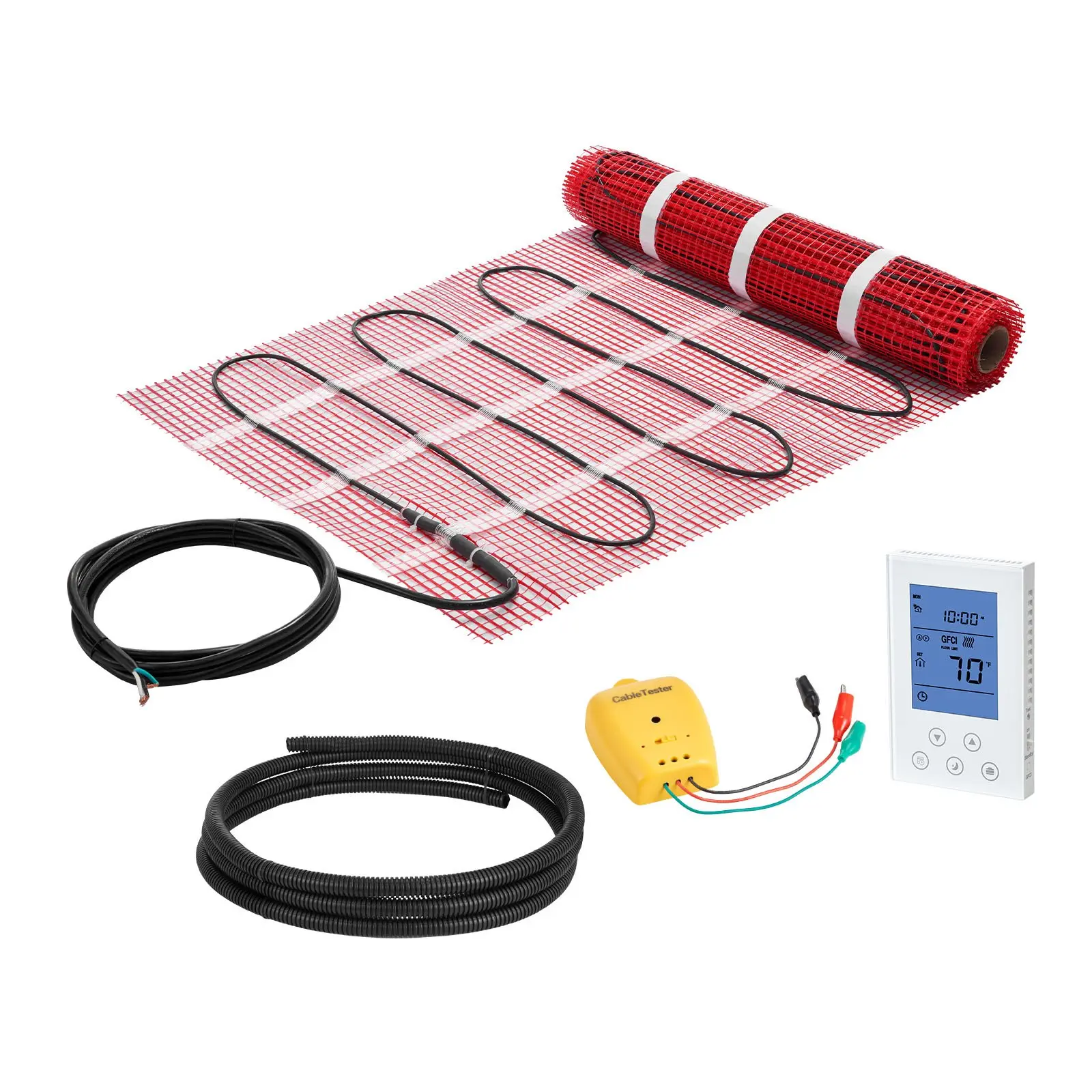 VEVOR 15 sq. ft. Self-Adhesive Mesh Floor Heating Mat System, 120V AC Power Supply Electric Radiant Heated Floor with 180W Cables, Smart Control Thermostat & Alarm, Easy Installation for Tile, Stone