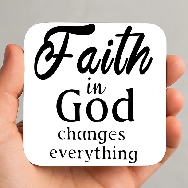 1PC Faith in God Changes Everything Quote Coasters, Stylish Typography Design Drink Mat, Heat Resistant Non Slip Cup Pad for Kitchen Dining Table Decor, Perfect Religious Gift for Friends Family Church Members, Durable Decorative Coas