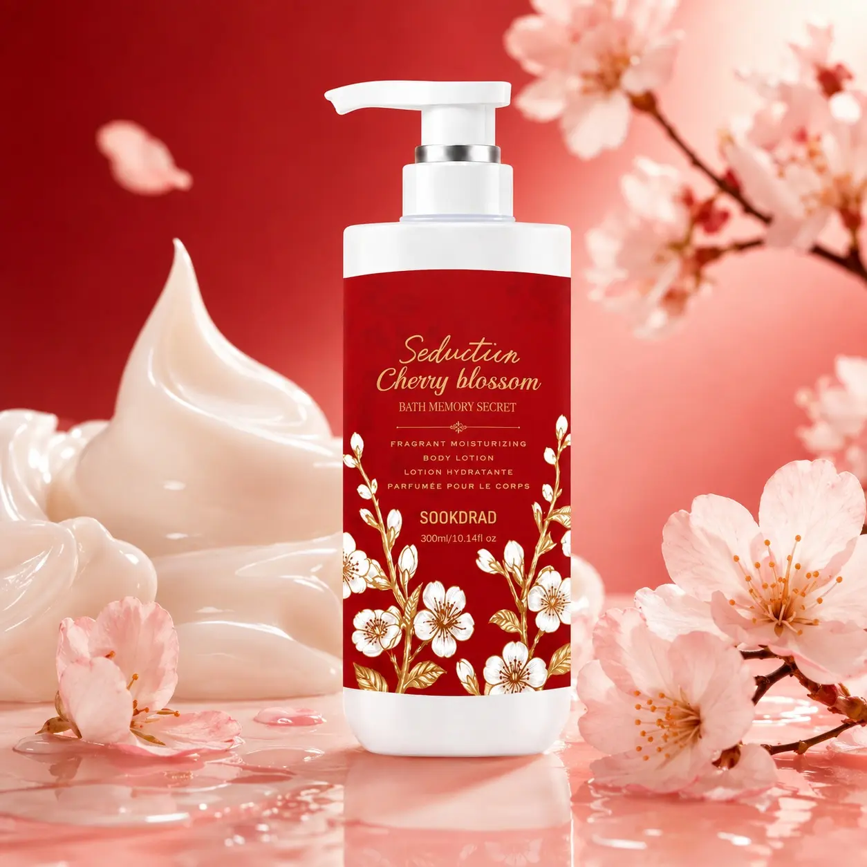 cherry blossom body lotion, fragrant moisturizing, 300ml/10.14fl oz