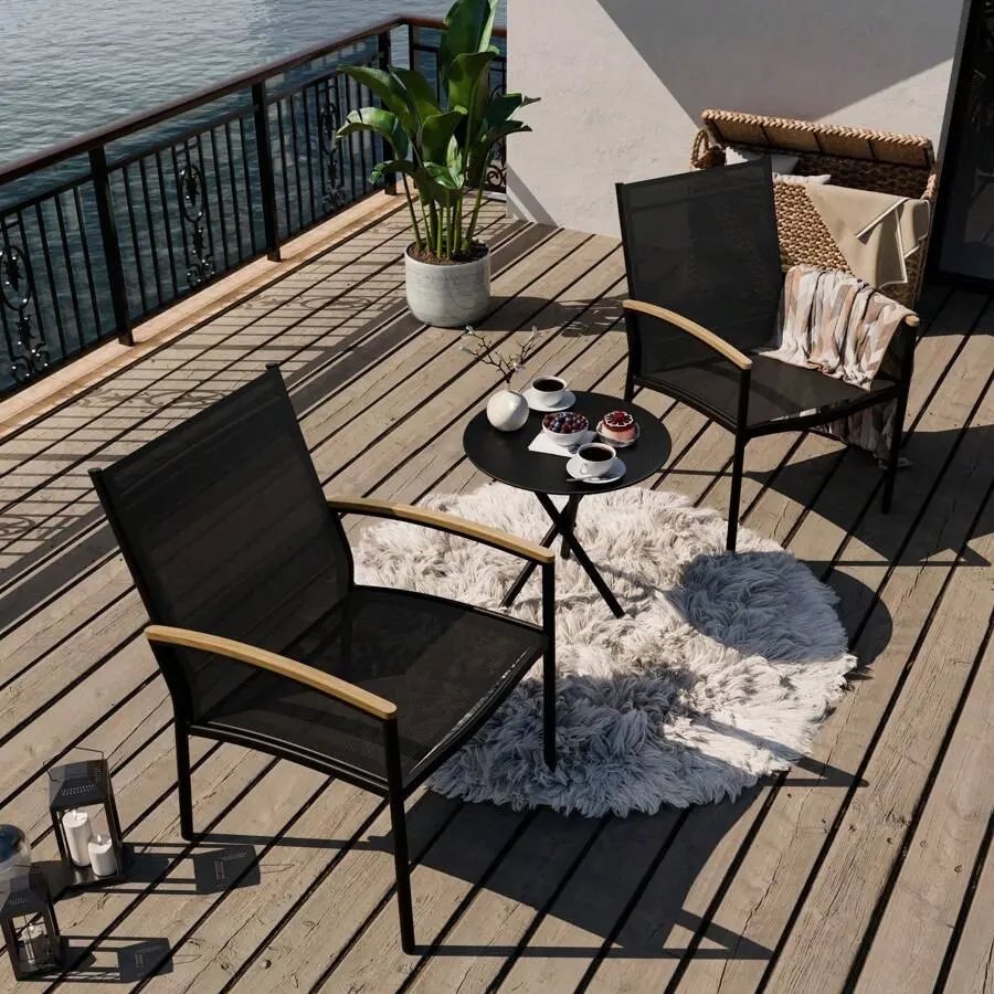 3 Pieces Outdoor Patio Bistro Sets, Textilene Small Patio Furniture Set, Front Porch Chairs Conversation Set With Table Lawn,, Balcony, Poolside