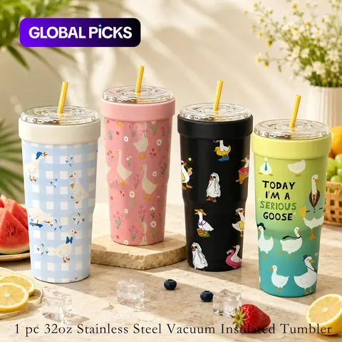 1 PC Funny Goose Print 2-in-1 Insulated Drink Tumbler & Iced Coffee Cup Sleeve, Leakproof Double Wall Vacuum Stainless Steel Travel Mug, Keeps Cold 12+H & Hot 6+H, Fits 16-24oz To-Go Cups, Gift for Friends & Family #GLOBAL PICKS
