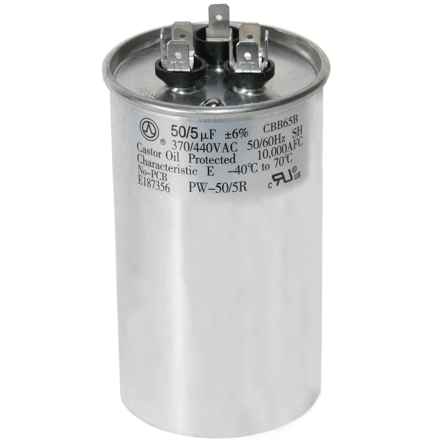 50 + 5 MFD uf PW-50/5/R 370 or 440 Volt Dual Run Round Capacitor for Condenser Straight Cool or Heat Pump Air Conditioner 50/5 Micro Farad - Guaranteed to Last 5 Years