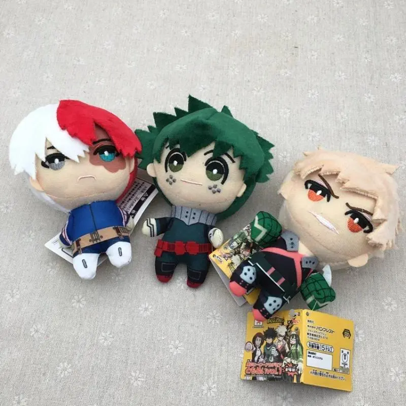 15cm My Hero Academia Anime Izuku Midoriya/Katsuki Bakugou/Shouto Todoroki Cute Plush Toy, Unisex Backpack Decor Pendant, Birthday Gift for Anime Fans