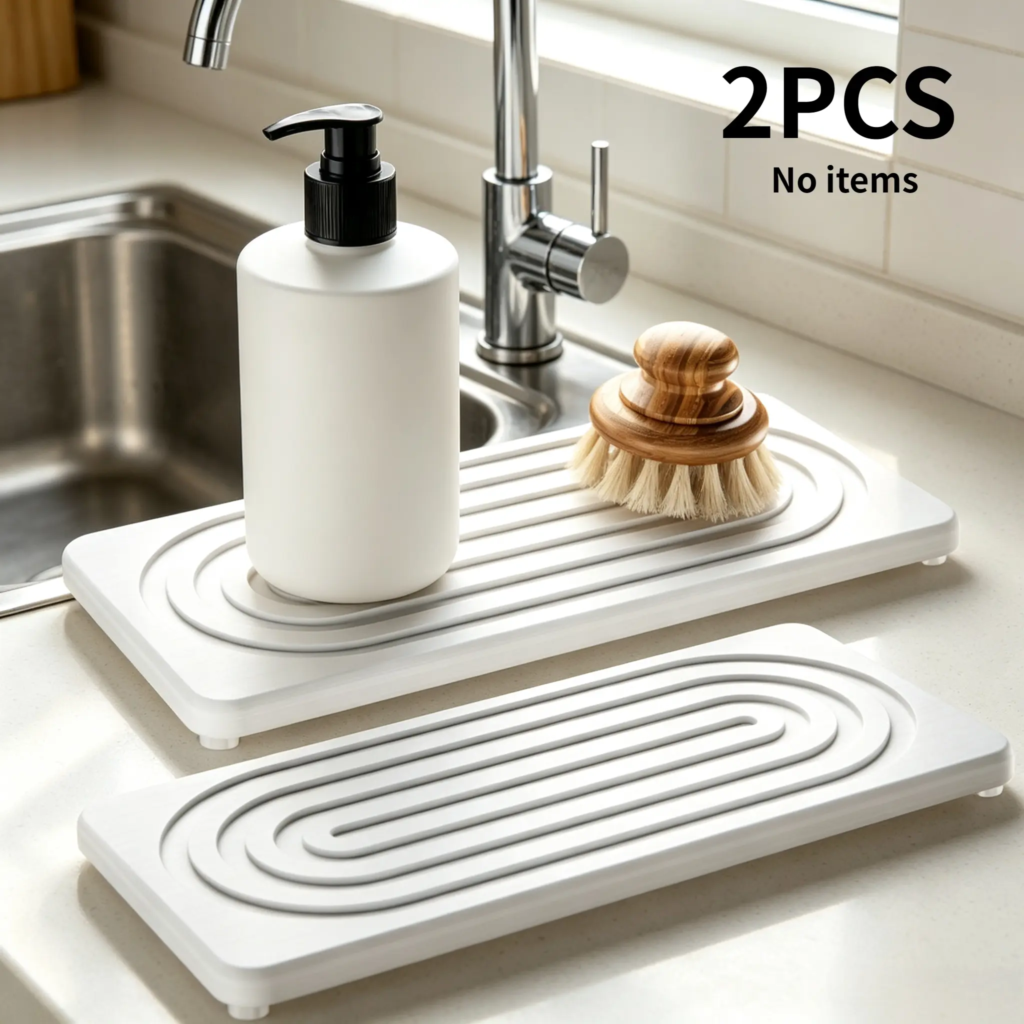 2 sets of diatomaceous earth quick drying drainage stone pads, kitchen sink faucet suction tray, bathroom sink soap and cosmetics multifunctional storage pad, Water Splash Guard