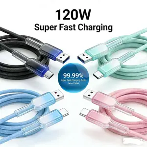 USB to type C Cable 120W Fast Charging Cord For USB To C Colorful Quick Charger Wire