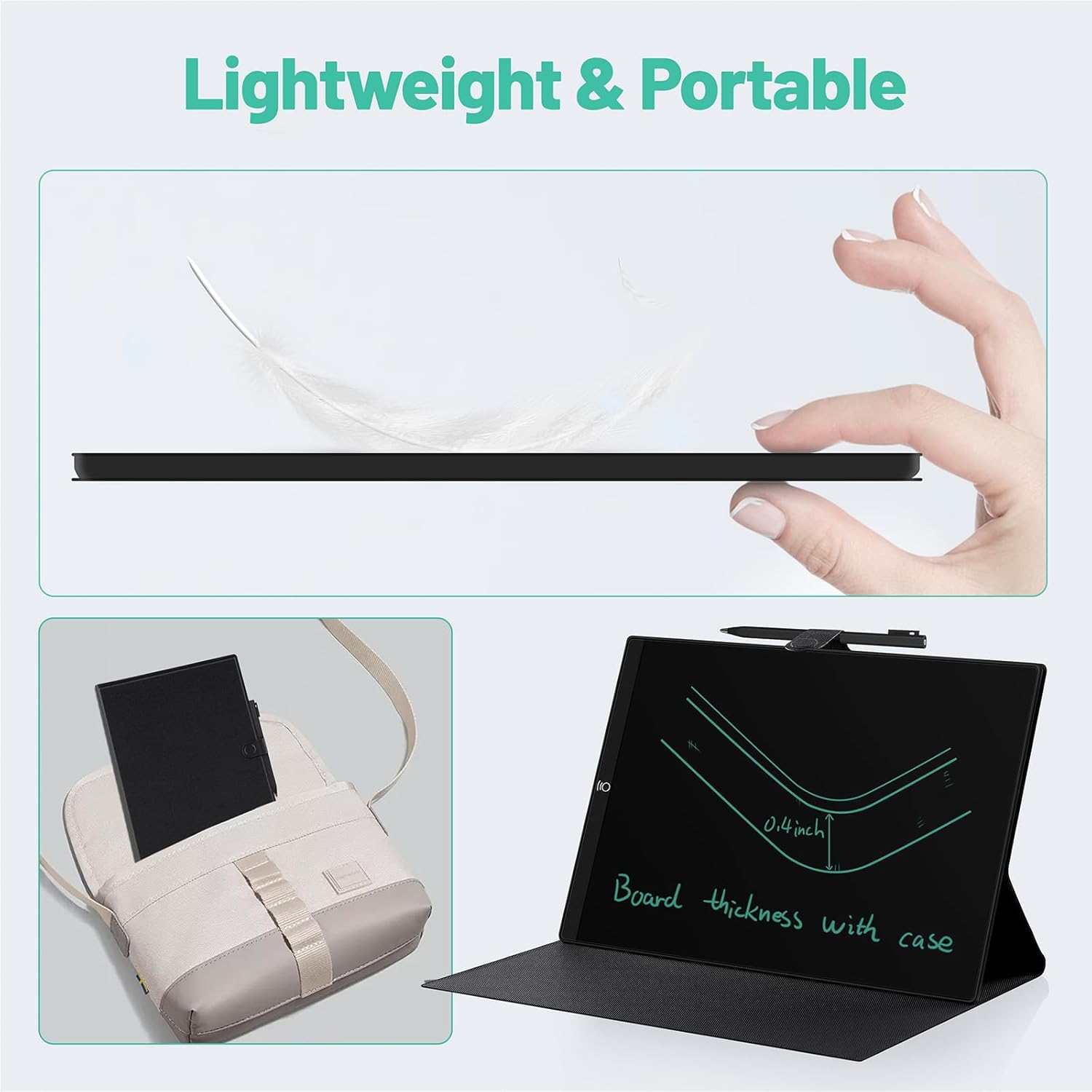 LCD Writing Tablet with Leather Case Reusable Digital Notepad Portable for Office Study Teaching Adults