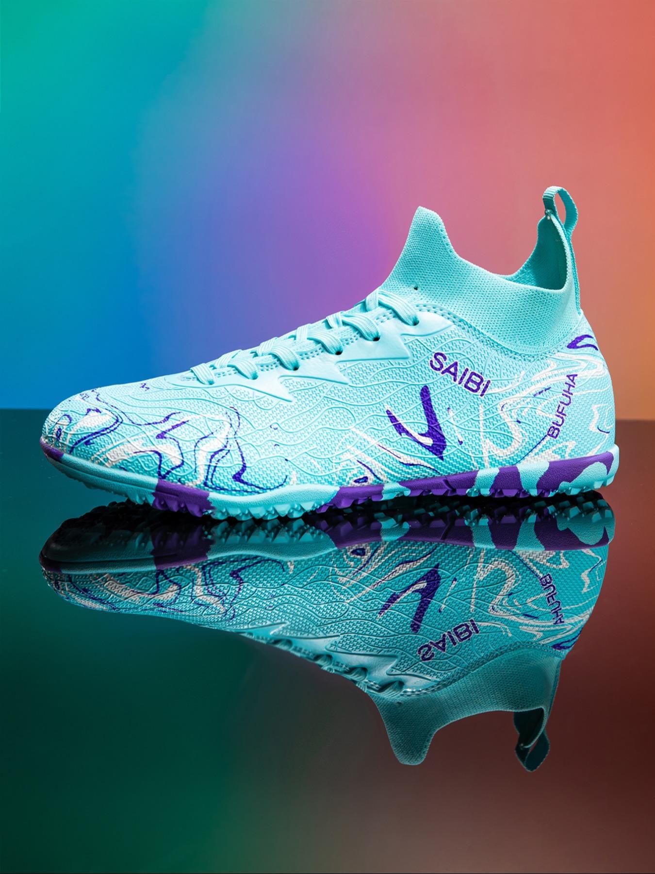 Unisex's Sporty Random Pattern Lace Up Soccer Shoes, Breathable Comfortable Football Boots, Non-slip Football Shoes for Outdoor Training & Competition