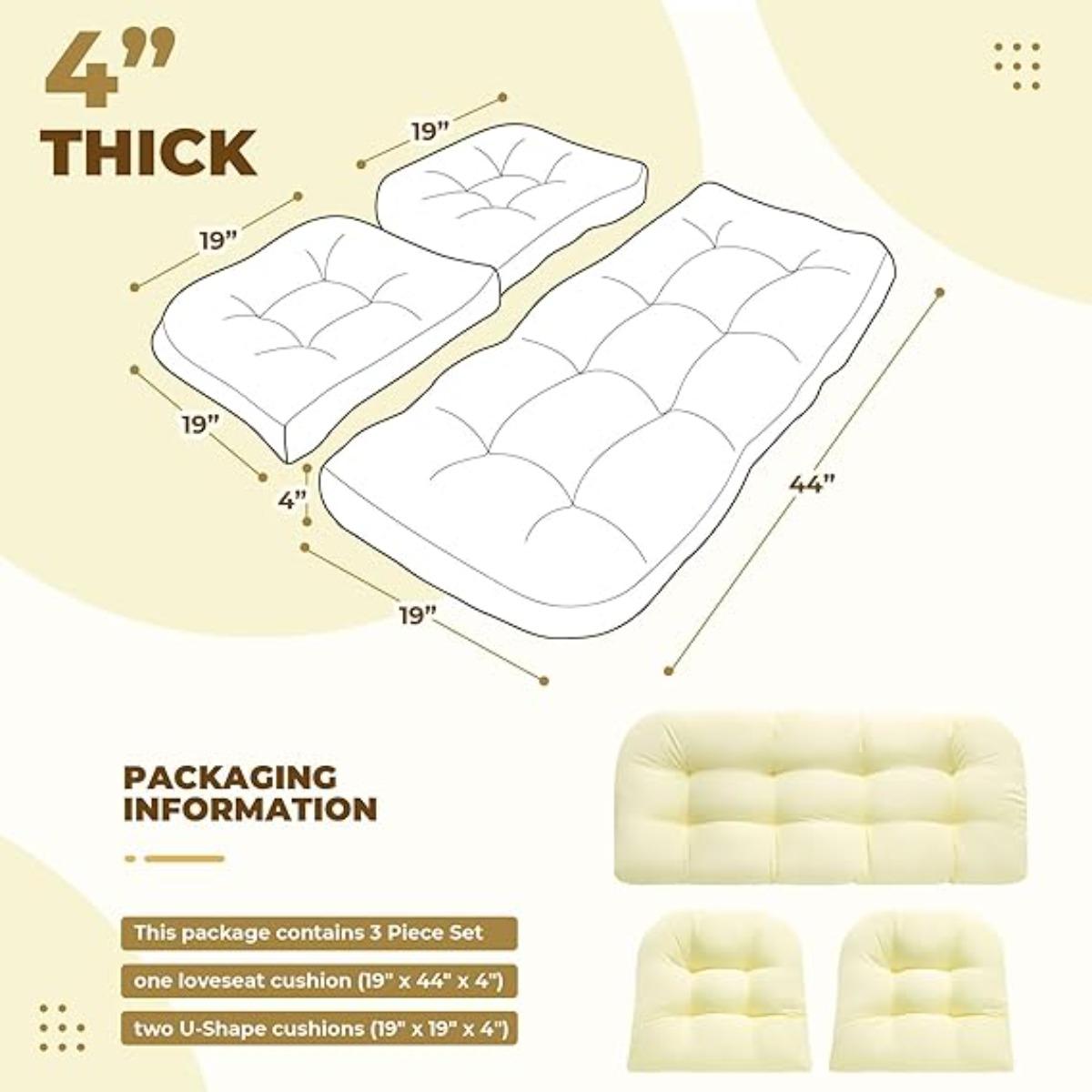 Collection 3 Pieces Rattan Cushions Replacement Cushion Set for Outdoor Furniture Patio Sofa Garden chair - Water Resistant, Lightweight and Durable (Beige)