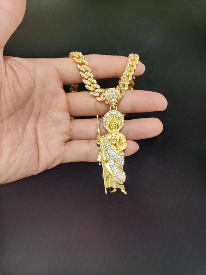 Unisex Street Style Glittering Pendant Necklace, True Beauty Necklace, Punk Cuban Chain Charm Necklace for Summer for Party, Daily Decor, Trendy Exquisite Luxury Jewelry As Birthday Gift, Bling Stylish Accessory