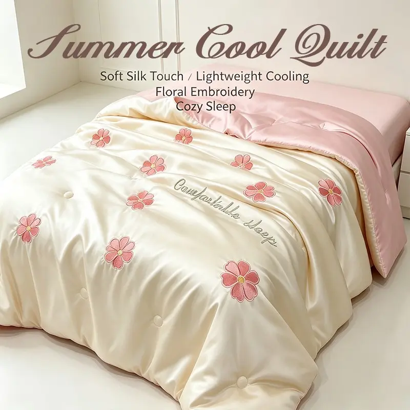 Exquisite Embroidery Cooling Quilt, Ice Silk Cool Touch, Breathable Anti-Sweat, Multi Sizes, Ideal for Home, Office, Travel, Soft Lightweight Quilts
