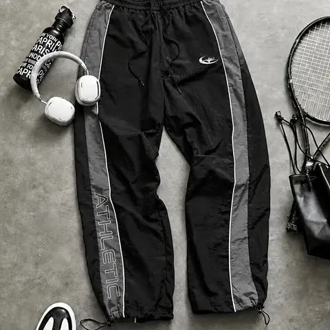 Men’s casual athletic pants, loose fit with elastic cuffs, stylish print, lightweight fabric, versatile for everyday wear