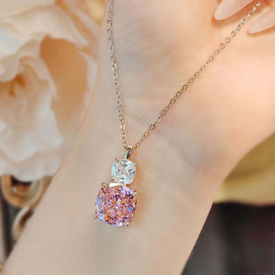 Luxurious, fashionable and versatile pink diamond necklace, purple pendant, high-carbon diamond stud earrings, ice flower-cut ring, colored gemstone set for women