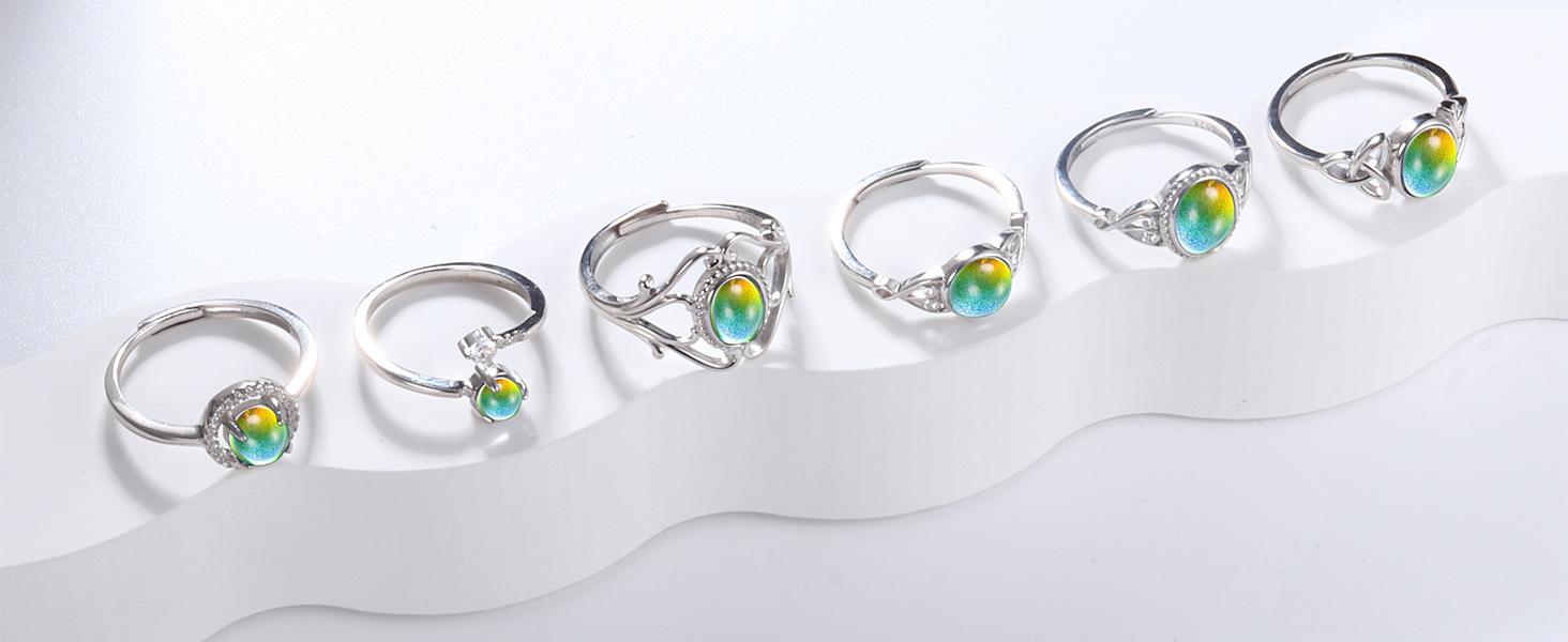 Adjustable 925 Sterling Silver Mood Rings for Women Victorian Style Oval Solitaire Ring Temperature-Control Rings Trinity Celtic Knot Color Change Stacking Rings Cubic Zirconia Gift Jewelry for Her…