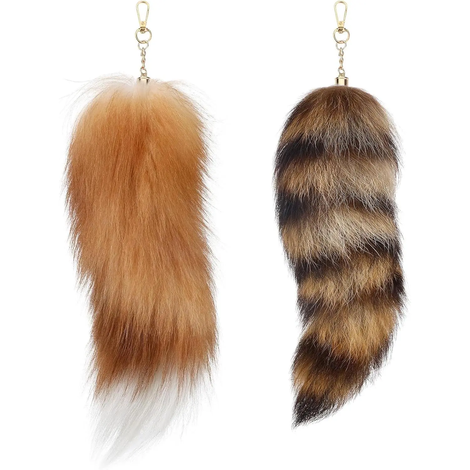 2/4/6/8 Pcs Fluffy Therian Tail Keychain Soft Fox Fur Tail Keychain for Women Handbag Cosplay Costume 2 Sizes