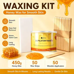 Viilife 450g Natural Honey Soft Wax Kit, At Home Waxing, 50 Wax Strips + 50 Wooden Scrappers, Gentle Full Body Hair Removal, Suitable for All Skin Types