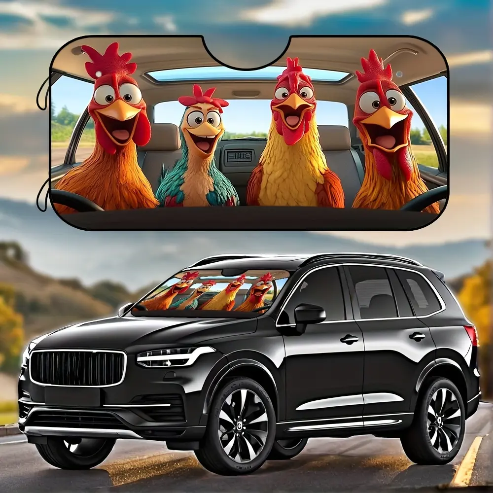 1pc, Happy Cartoon chicken Pattern Car Windshield Sunshade, Designed for Broad Compatibility, Adds Visual Flair and Functional Use for All Day Driving, Suitable for Busy Schedules and Seasonal Conditions