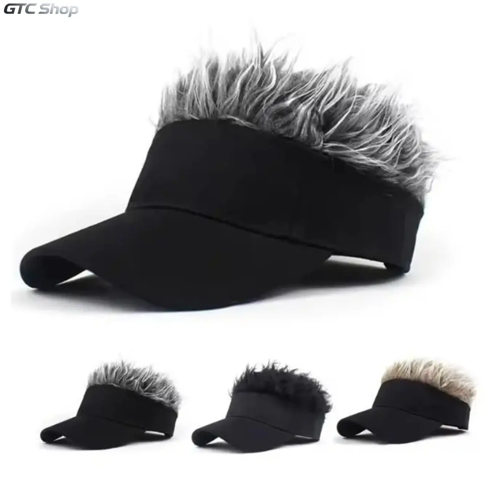 Men Synthetic Short Hair Spiked Wig Golf Baseball Cap Fake Hair Hat Adjustable Sunshade Visor Fancy Performance Hip-Hop Headwear Style