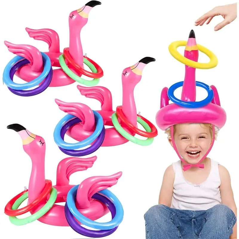 Outdoor activities15 Pcs Inflatable Flamingo Pool Toys Ring Toss Pool Game |   Flamingos Luau Party Decor, Hawaiian Beach Toys, Carnival Outdoor Luau Party Games Supplies for Adults Family