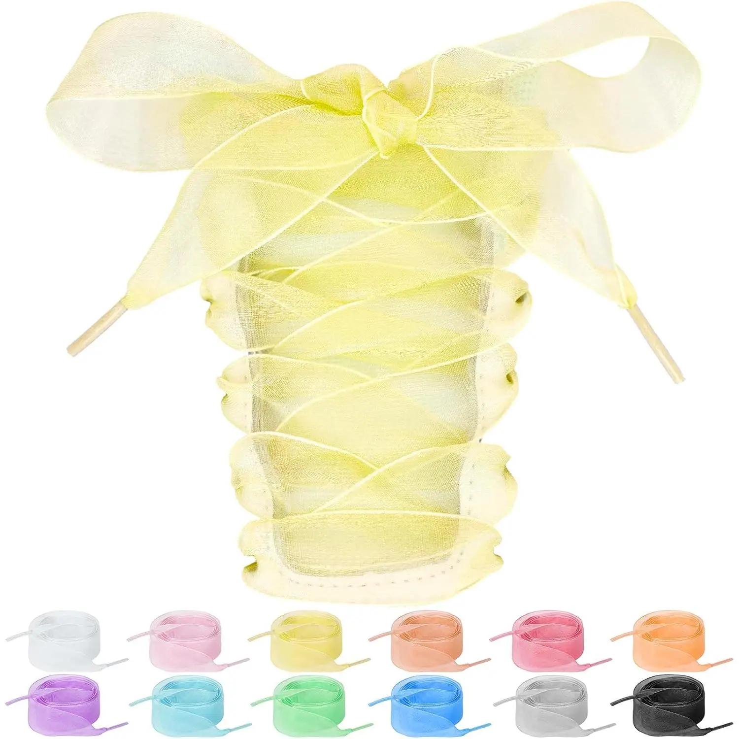 3/4'' Wide Sheer Satin Ribbon Shoe Laces for Women Sneakers, Organza Tulle Flat Shoelaces  Shoestrings