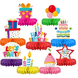 Happy Birthday Decorations Set Colorful Themed Honeycomb Centerpiece Table Decoration for Kids' Birthday Party Supplies