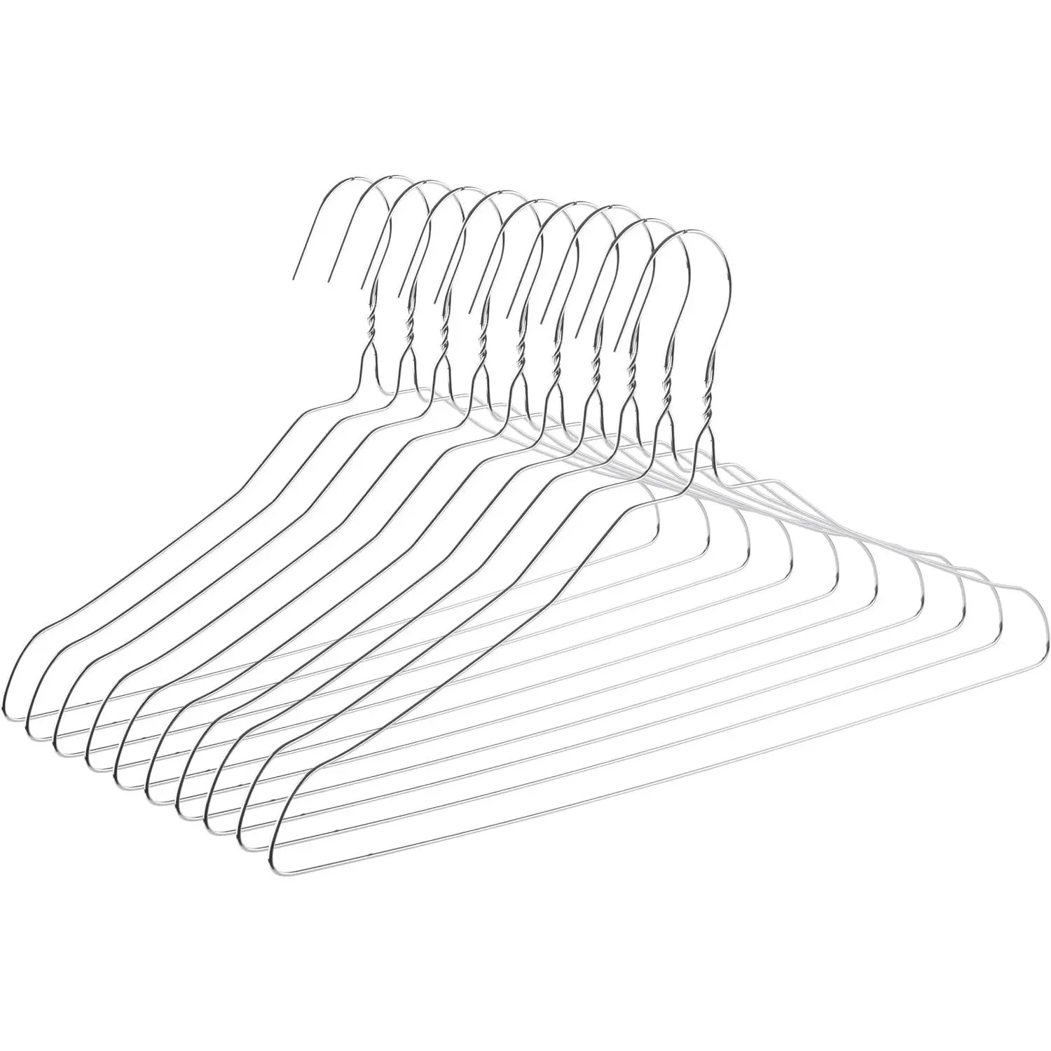 Metal Wire Hangers, 10-Pack - Lightweight, Slim Space-Saver Closet Storage Hangers with Hook, Durable Travel-Ready Closet Organizer for Garments