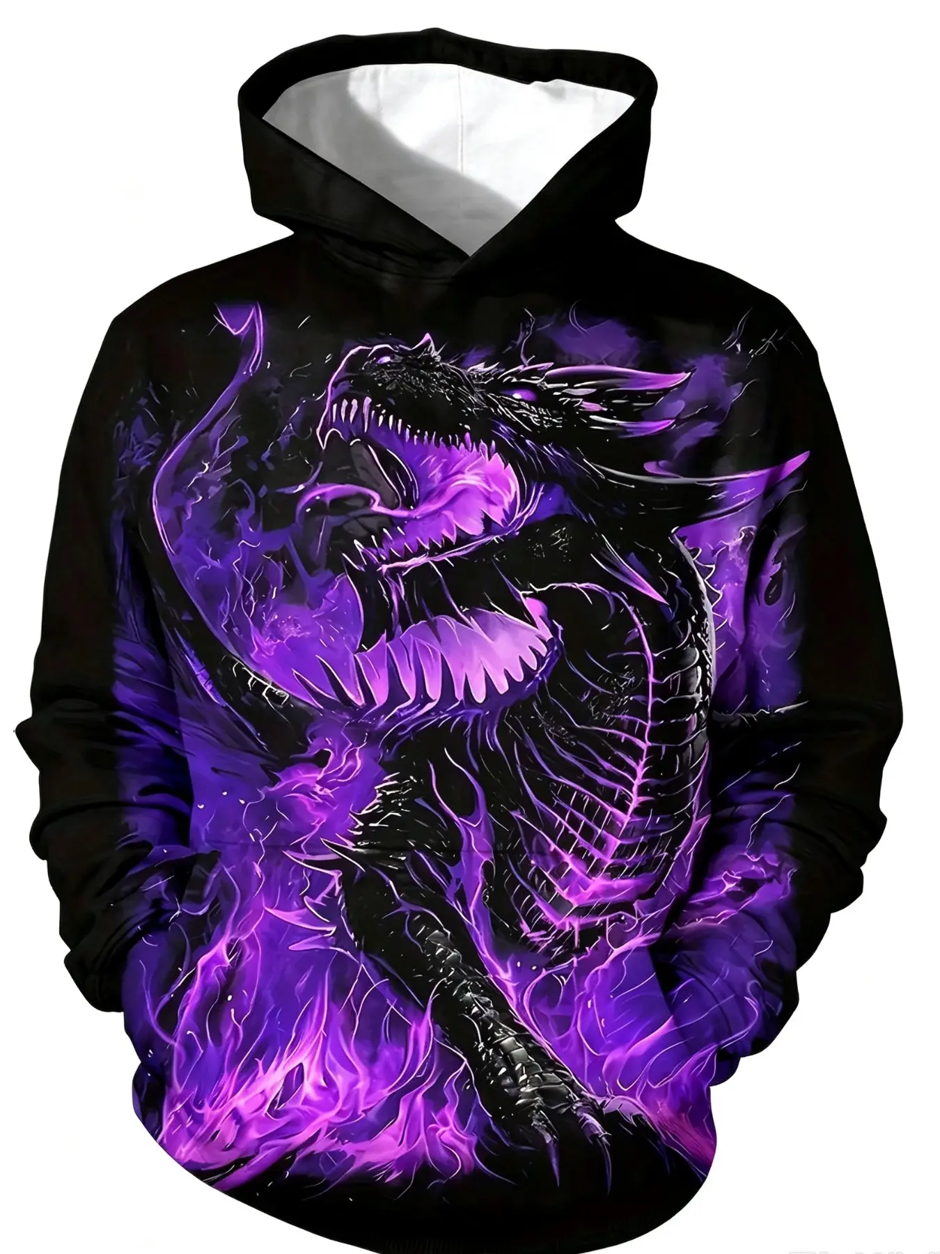 Men's Hooded Sweatshirt, Flame Dragon Print, with Dragon Design, Long Sleeve Casual Streetwear, Fall Winter Fashion