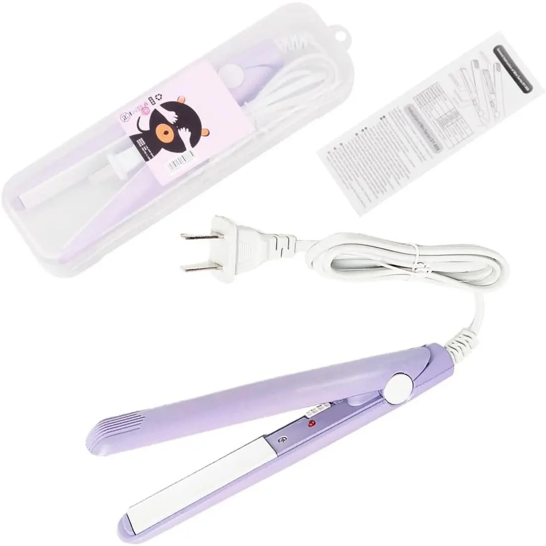 Small Size 2-in-1 Mini Hair Straightener & Flat Iron with Ceramic Tourmaline Plates, 100-240V 20W US Plug, Purple Hair Styling Tool (Gift)