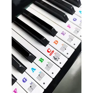 Piano Keyboard Stickers for 37/49/54/61/76/88 White  Only, Colorful   Piano Keyboard Note Stickers for Beginners, Transparent & Removable(Staff Paper)