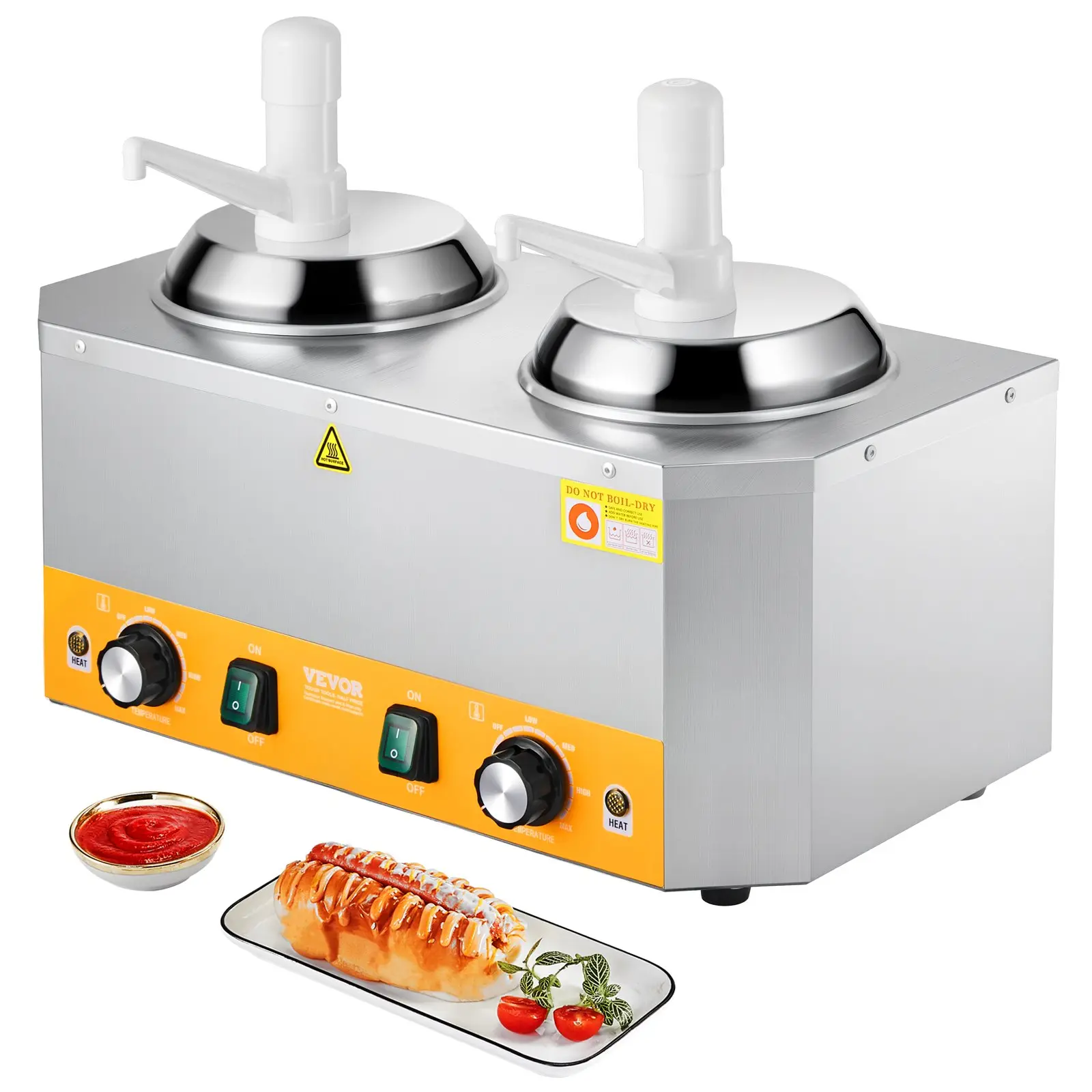 【Summerfinds】VEVOR Electric Cheese Dispenser with Pumps, 2.4x2 L Commercial Hot Fudge Warmer, Plastic Double Pumps Dispenser, 86-230 Temp Adjustable Nacho Cheese Sauce Warmer, for Hot Fudge Cheese Caramel