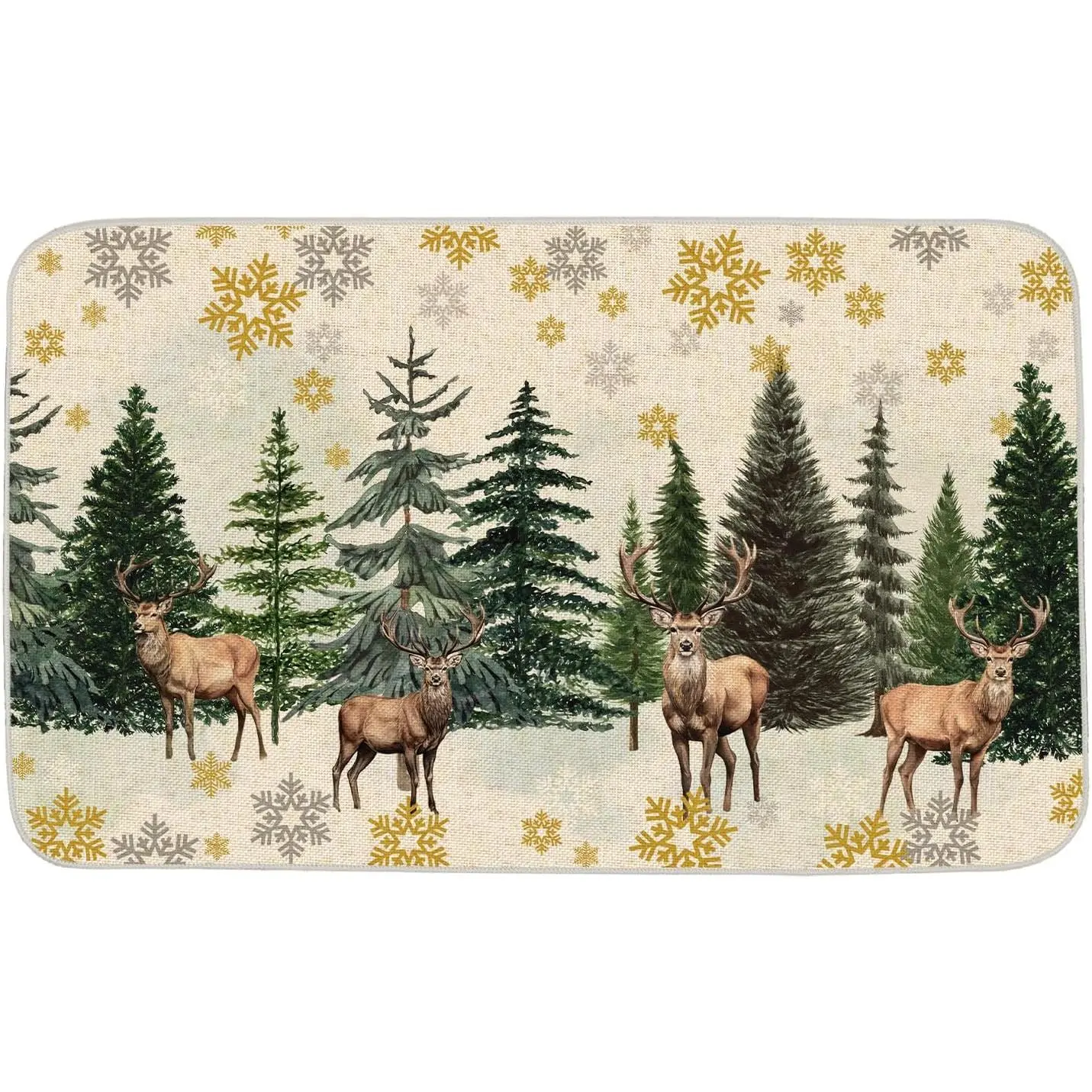 Christmas Door Mat Xmas Reindeer Tree Snowflake Winter Welcome Decorative Doormat Non-Slip Rubber Backing Low Profile Easy Clean Indoor Outdoor Entryway Rug for Patio Porch Kitchen 17x29 Inch