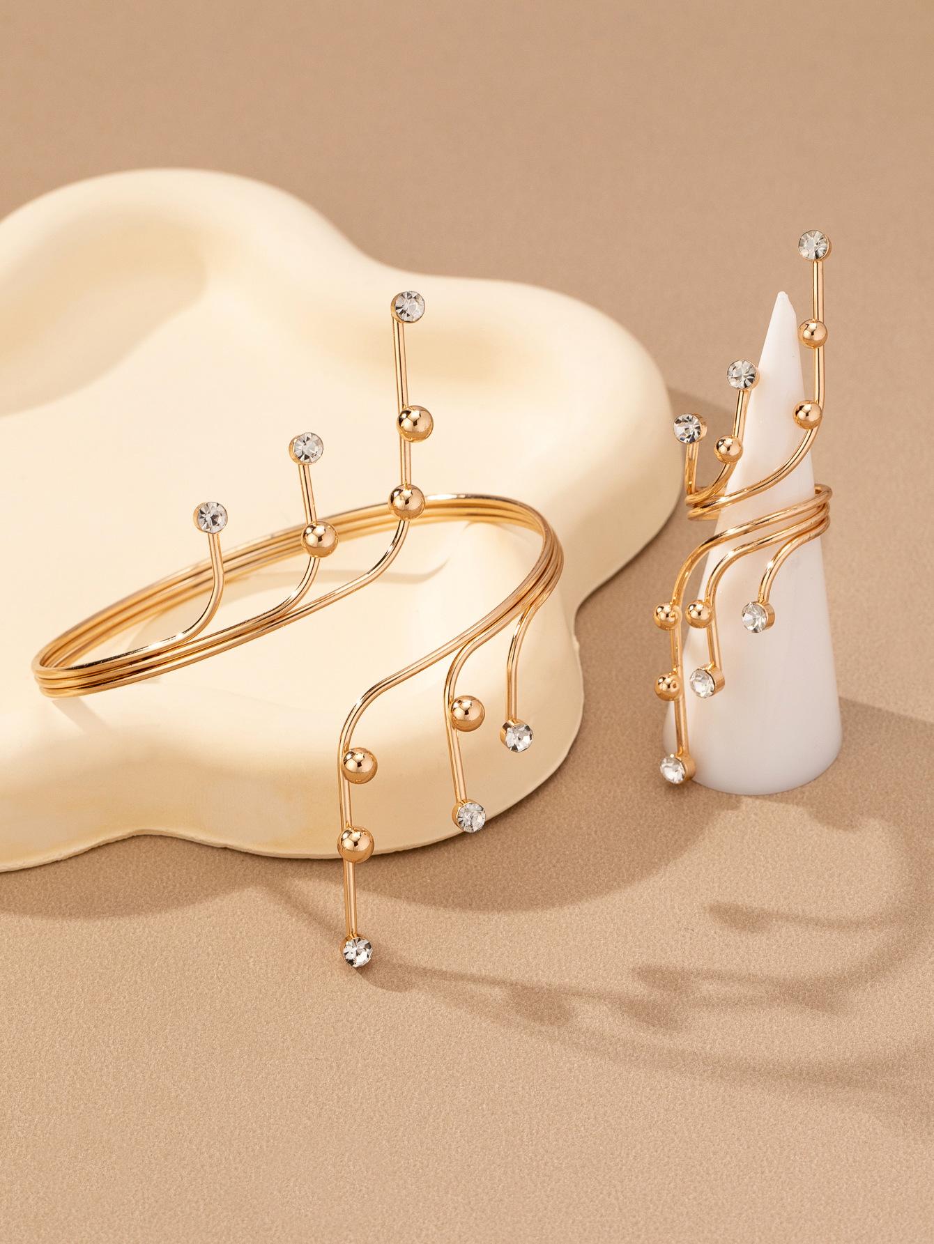 Elegant Faux Pearl Wrap Cuff Bracelet & Ring Set, 18K Gold Plated Multi-layer Pearl Jewelry Set for Women, Luxury Statement Jewelry for Party Wedding