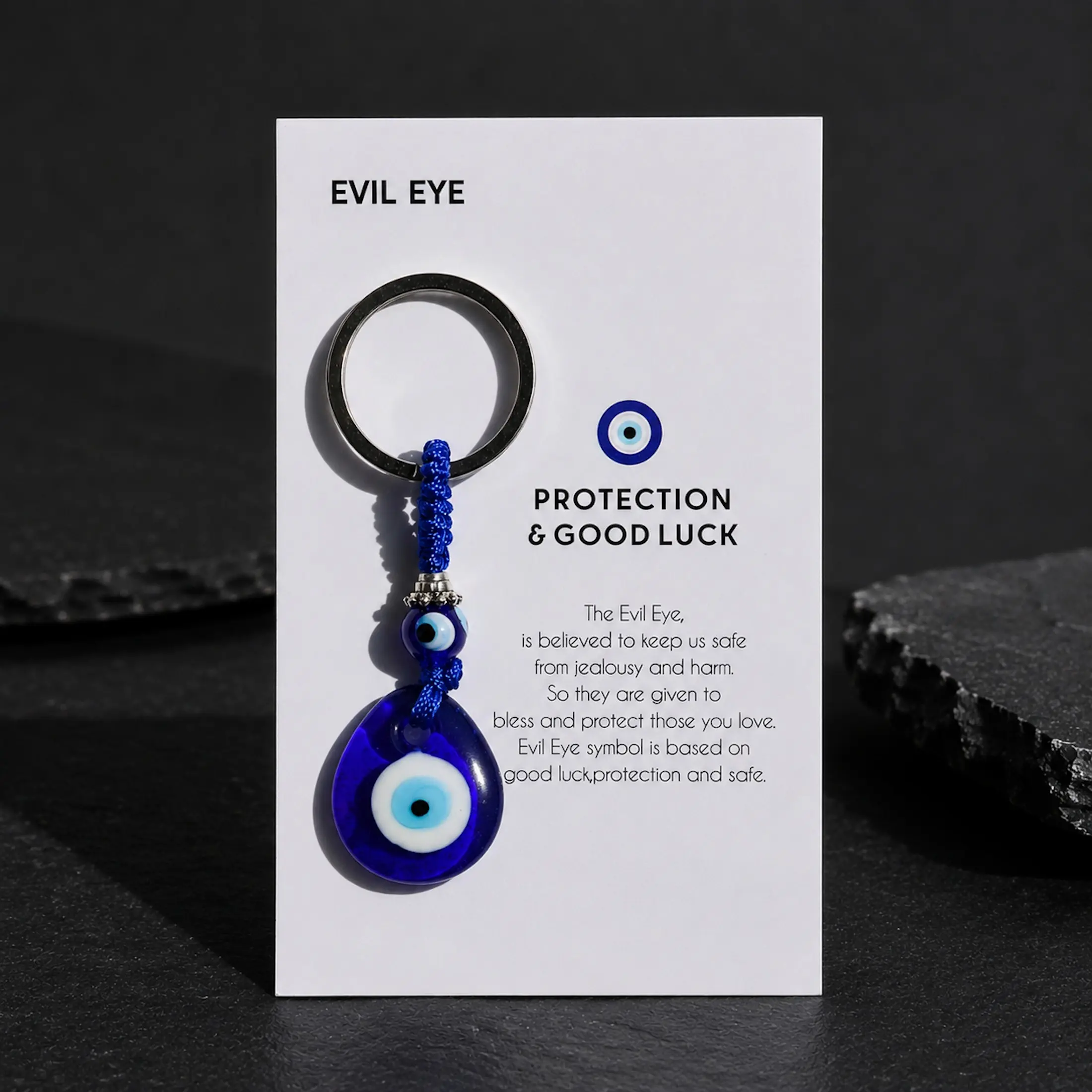 Turkish Evil Eye Protection Keychain, Nazar Good Luck Amulet Key Ring Charm with Gift Card, Spiritual Lucky Accessory Gift, Cool Keychains
