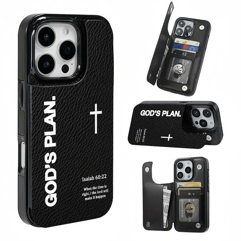 God's Plan card holder phone case.This practical TPU phone case features a patterned design and includes a card slot function,capable of holding bank cards, bus cards,and various other cards.Suitable for iPhone 17/16/15/14/13/12.